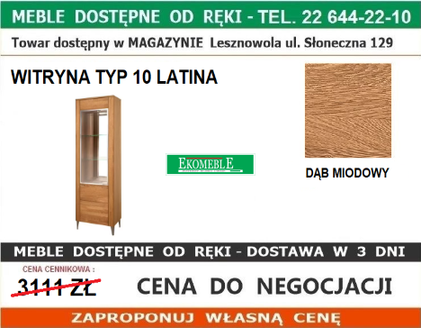 SZYNAKA LATINA 10 WITRYNA 1DL DĄB MIODOWY