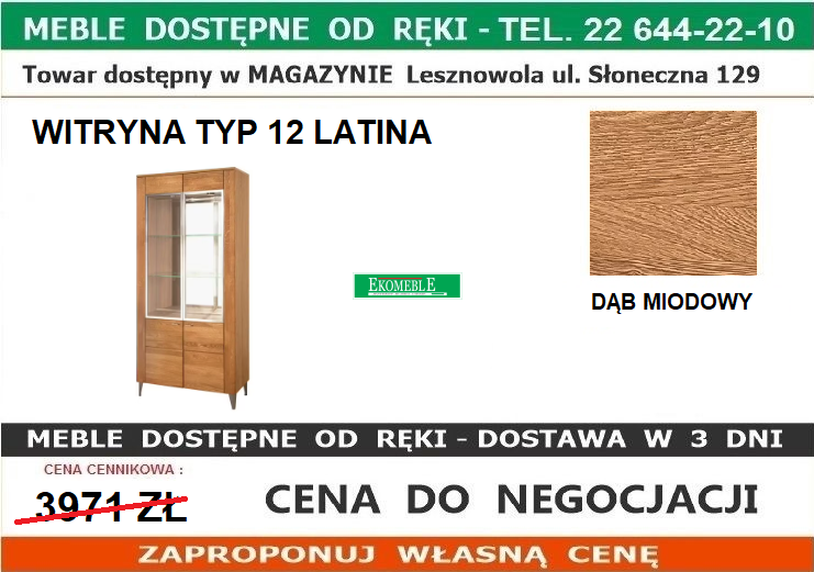 SZYNAKA LATINA 12 WITRYNA 2D DĄB MIODOWY