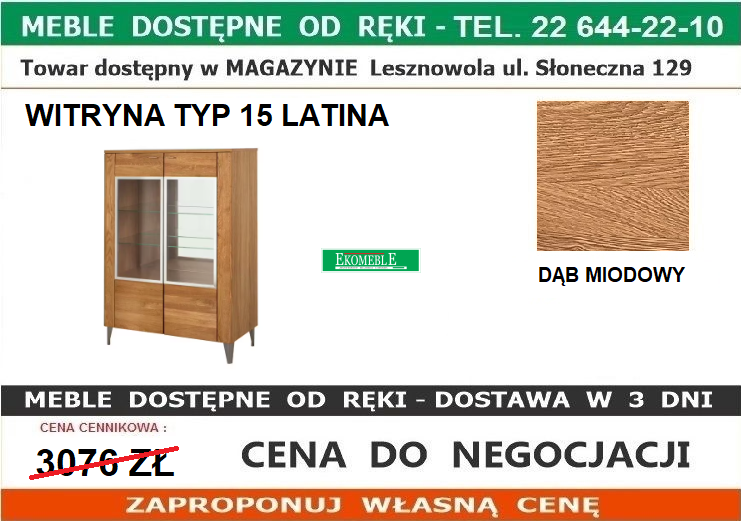 SZYNAKA LATINA 15 WITRYNA 2D DĄB MIODOWY